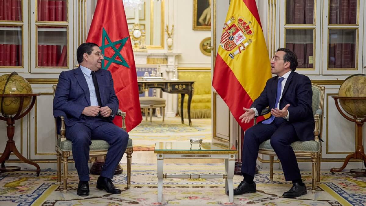 Nasser Bourita y José Manuel Albares - PHOTO/X/@jmalbares<br />
·” src=”https://www.atalayar.com/media/atalayar/images/2026/02/09/2026020921105172728.jpg”/><br />
Nasser Bourita and José Manuel Albares – <strong>PHOTO/X/@jmalbares</strong></p>
<p>This was reaffirmed once again by the personal meeting between José Manuel Albares and Nasser Bourita, who demonstrated the good rapport between the two neighbouring and allied nations.</p>
<p><strong>“The bilateral relationship between Spain and Morocco is one of the strongest in the world.</strong> Our friendship and cooperation is at its best in history. Today in Madrid, with my good friend Nasser Bourita, I can confirm our solid, strategic and promising relations,‘ José Manuel Albares said on Monday on social media. </p>
<p>In addition to political issues, the intense economic and commercial, cultural and security cooperation relations between the two countries were also highlighted. ’Our bilateral trade is exceptional, with €21 billion in 2025. Cooperation on migration and policing contributes to the security and stability of our citizens. We have the densest network of public institutes and Cervantes Institutes in the world,” explained the Spanish minister.</p>
<p><strong>He also mentioned the important recent High-Level Meeting (HLM) between the two countries held in Madrid, which served to reach important agreements, as in the case of the High-Level Meeting held previously in Rabat,</strong> with reference to the important World Cup that both countries will co-host together with Portugal in 2030. ‘We are promoting the agreements signed at the Spain-Morocco HLM last December. We are moving forward together towards the 2030 World Cup that we are co-organising,’ said José Manuel Albares.</p>
<p><img decoding=